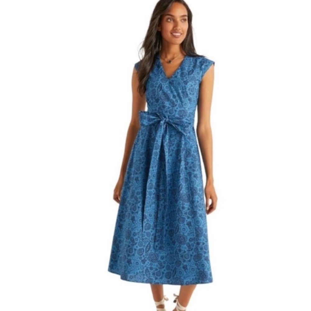 NWT Boden Tori Midi Dress Blue Sleeveless Fit and Flare Cotton Dress Size 6